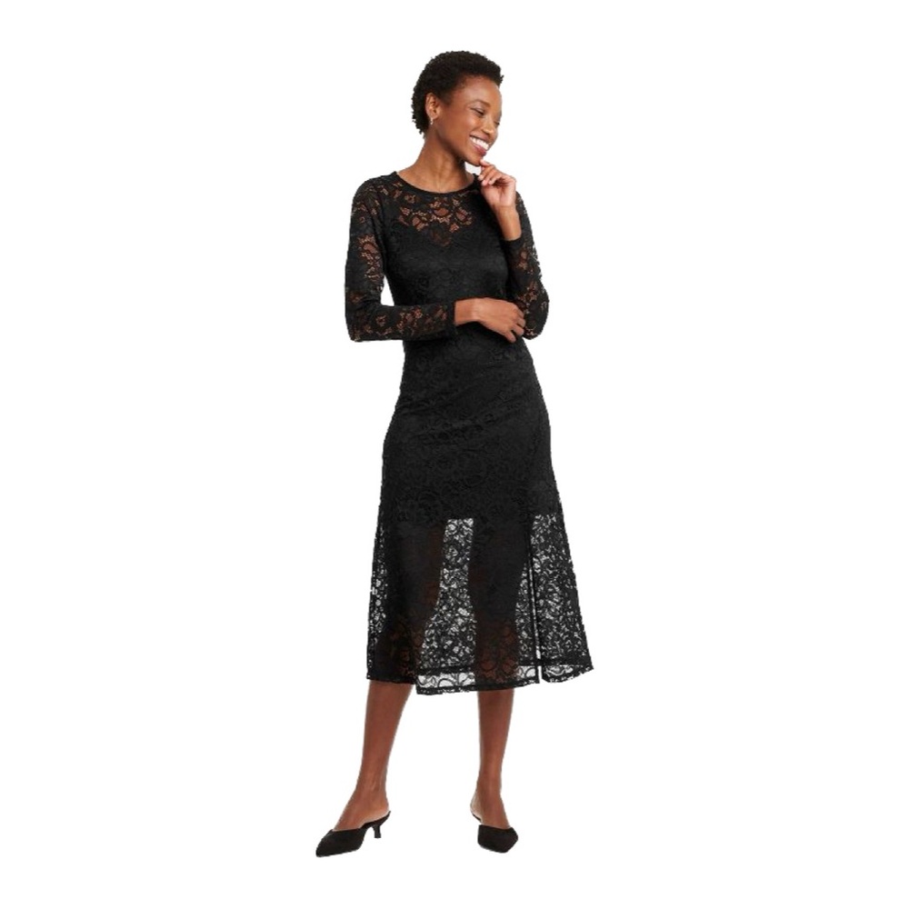 Elegant Black Lace Midi Dress